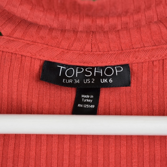 Topshop Red Long Sleeve Choker Collar Top - Picture 4 of 4